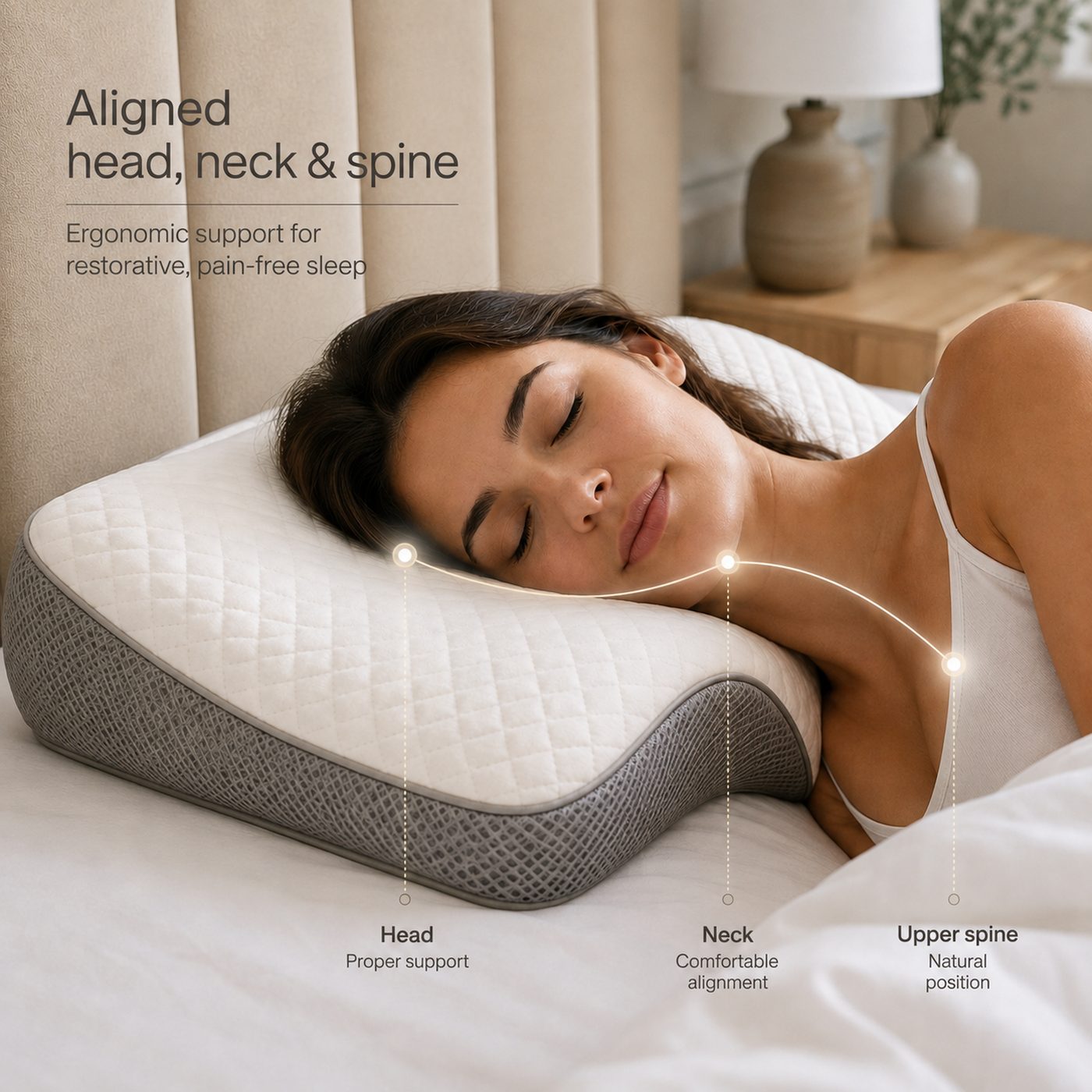 Illustration of head, neck and upper-spine alignment on the Uyku pillow