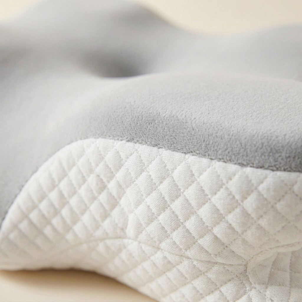 Close-up of the open-cell memory foam and quilted top surface